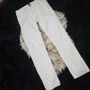 WOMENS WHITE H&M SLIM FIT BUTTON FLY JEANS SIZE 33 EXCELLENT CONDITION